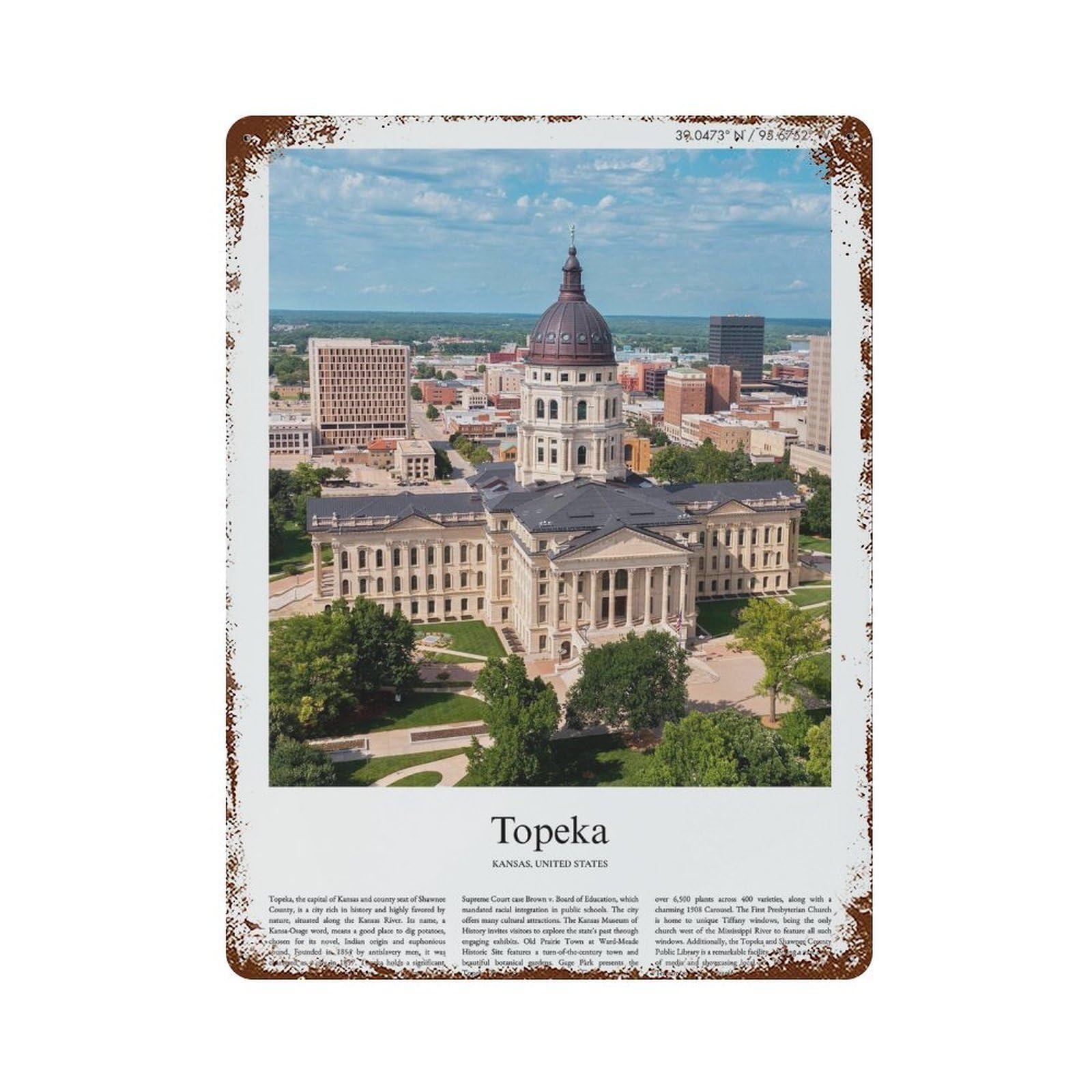 xiaoxiaoshen Topeka Kansas, United States, USA City Scenery Wall Decor Art Metal Tin Poster Modern Home Decor Art Home Bar Shop Decorations Vintage Sign 40x30cm