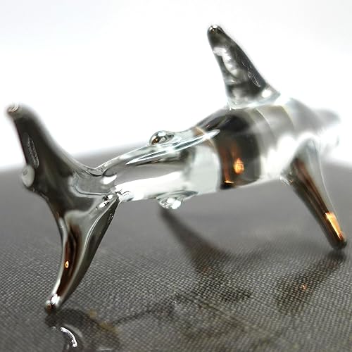 Miniatura 2 de Tiburón miniatura diminutas figuras animales soplado a mano arte de vidrio Mar regalo coleccionable Decorar (plata)