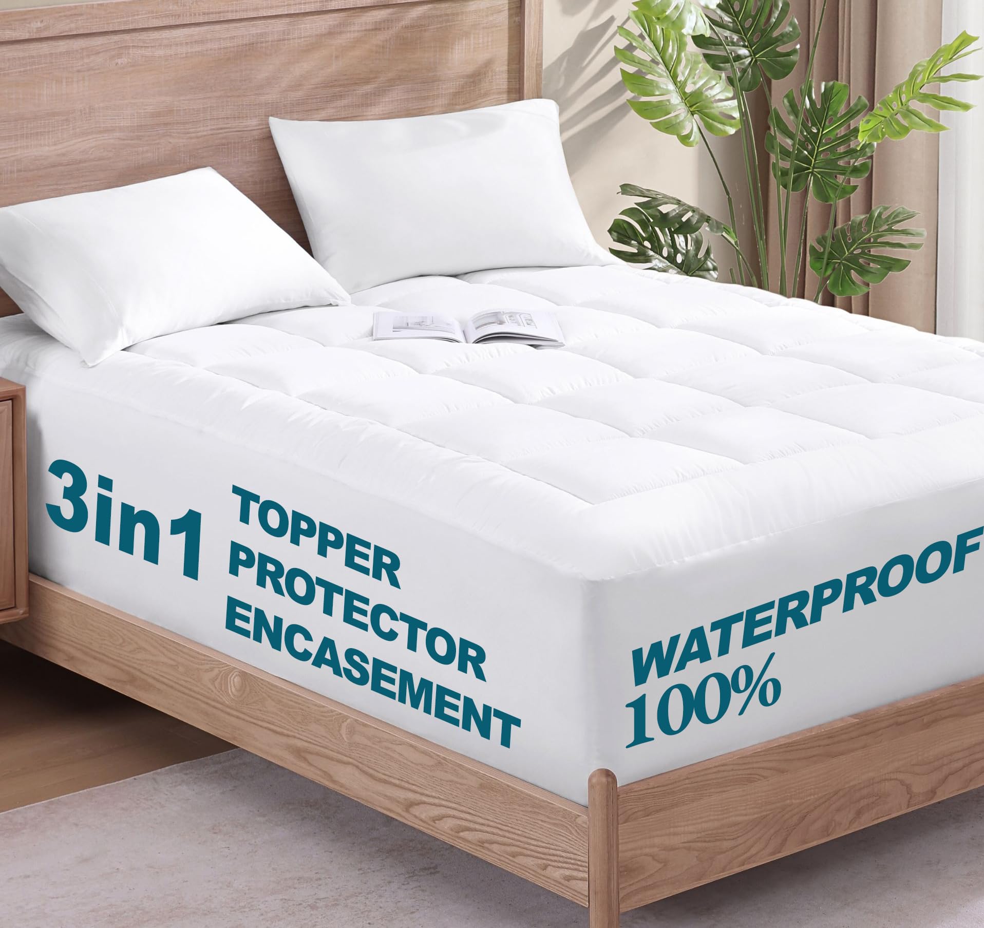 Casa Platino Full Size Mattress Pad with Deep Pocket (10"-18") – Quilted Mattress Topper & Waterproof Encasement Cover – Hypoallergenic, Leak-Proof & Noise-Free Protector