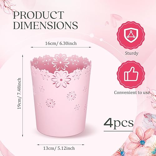 Miniatura 2 de Baderke Juego de 4 cubos de basura de plástico con forma de flor hueca sin tapa, papelera creativa para baño, papelera linda para residuos de