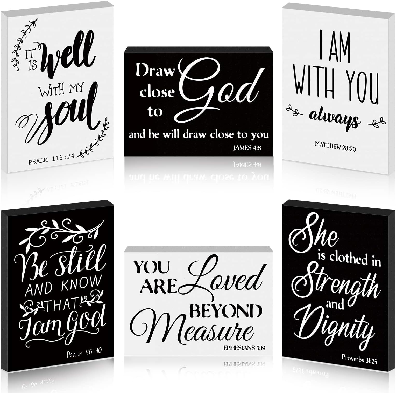 6 Pcs Bible Verse Mini Wood Signs Wooden Be Still and Know Religious Sign Inspirational Rustic Decorative Sign Scripture Tabletop Art Decor Wood Blocks for Home, 3.5 x 2.5 x 0.47 Inch (Retro Style)