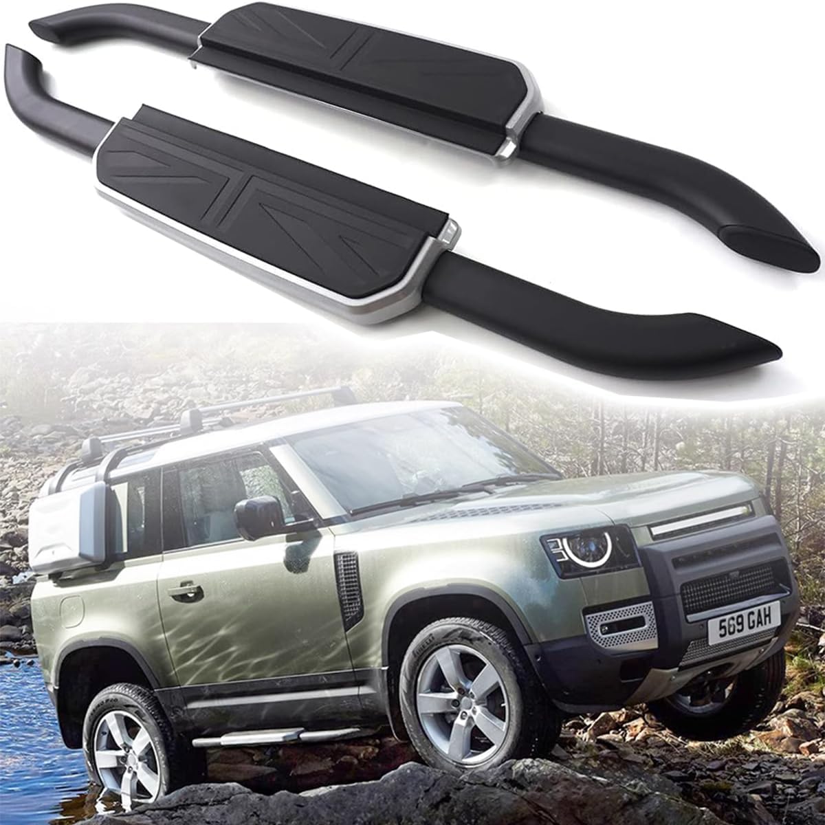 2pcs Heavy Duty Side Step fit for Land Rover Defender 90 2020-2026 L663 Running Board (Glossy Black Aluminum Vintage Style)