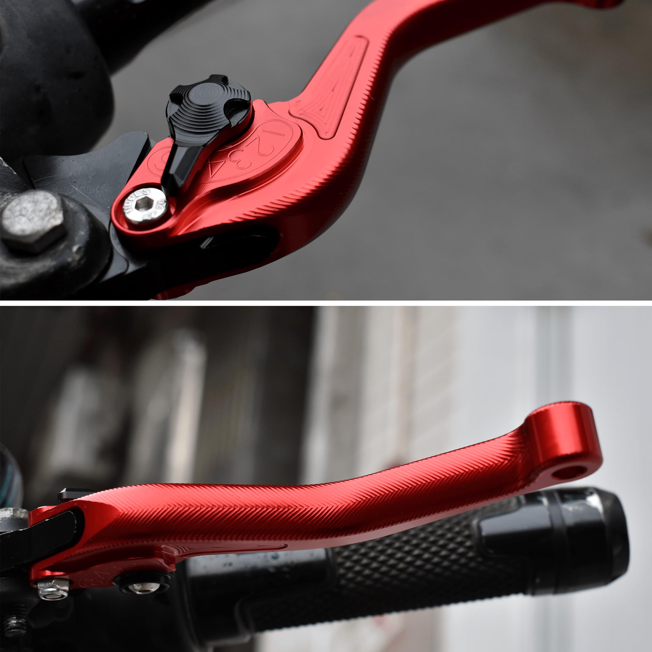3D Fischgrätenmuster Kurzer Bremshebel Kupplungshebel für Suzuki GSX-S 125 150 2020-2024, CNC-Aluminiumlegierung hergestellt (Red)