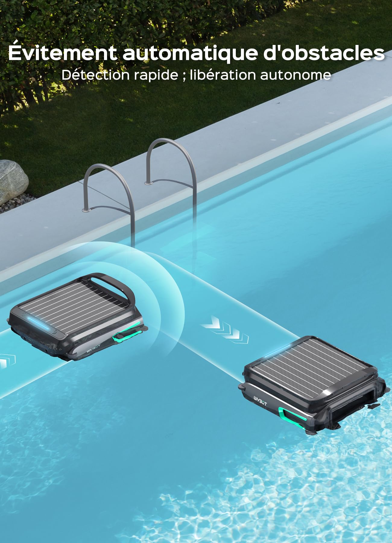 WYBOT F1 Skimmer Piscine Hors Sol Double Énergie (Solaire + Batterie), Nettoie La Surface De L’Eau, Pilotage par App, Fonctionne 24h/24, pour Toutes Piscines – Robot Piscine sans Fil,Vert Olive