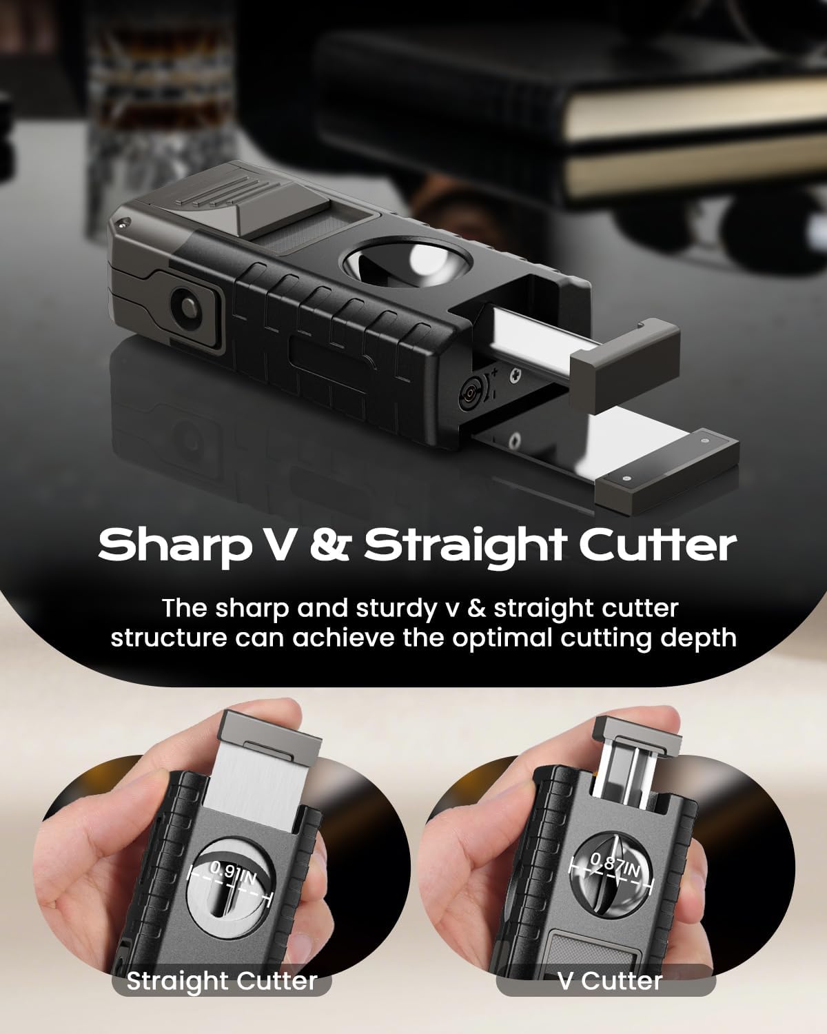 6-in-1 Torch Lighter, Torch Lighters with V & Straight Cutter, Windproof Triple Flame, Punch, Holder, and Draw Enhancer Tool, Butane Refillable Lighters, All-in-one Lighter Gifts for Men for Candles