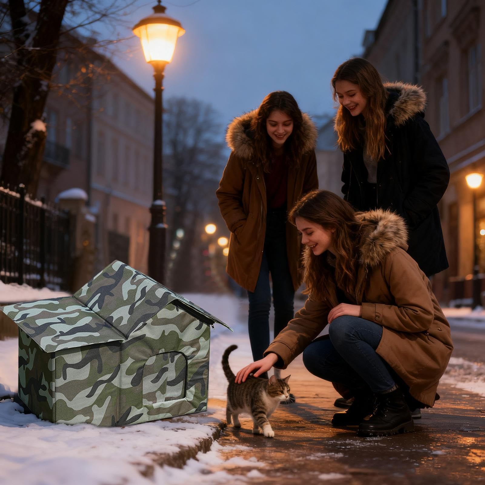 Casa para gatos al aire libre para invierno, tela Oxford 600D, impermeable, con forro extraíble, casas para mascotas al aire libre resistentes a la intemperie, para jardín, patio, balcón, garajes