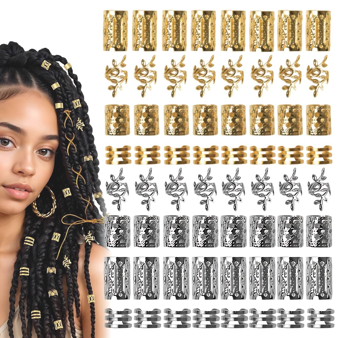 50 Stück Haarschmuck Für Zöpfe & Dreadlocks – Goldene Manschetten-Clips, Haarspiralen, Vielseitig Stylbar