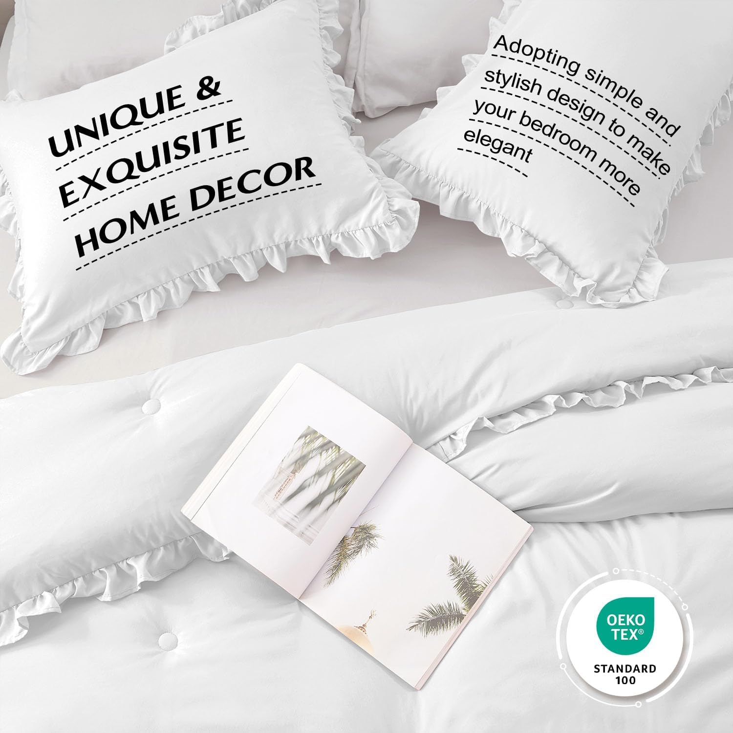 HARBOREST Full Comforter - White Ruffle Comforter for Full Size Bed, Fluffy Comforter Set for All Seasons, 3 Pieces Shabby Chic Bedding Set(1 Comforter & 2 Pillow Shams) - Image 4