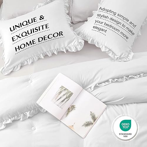Miniatura 4 de HARBOREST Juego de edredón King blanco - Edredón con volantes para cama tamaño King, juego de edredón esponjoso tamaño King para todas las