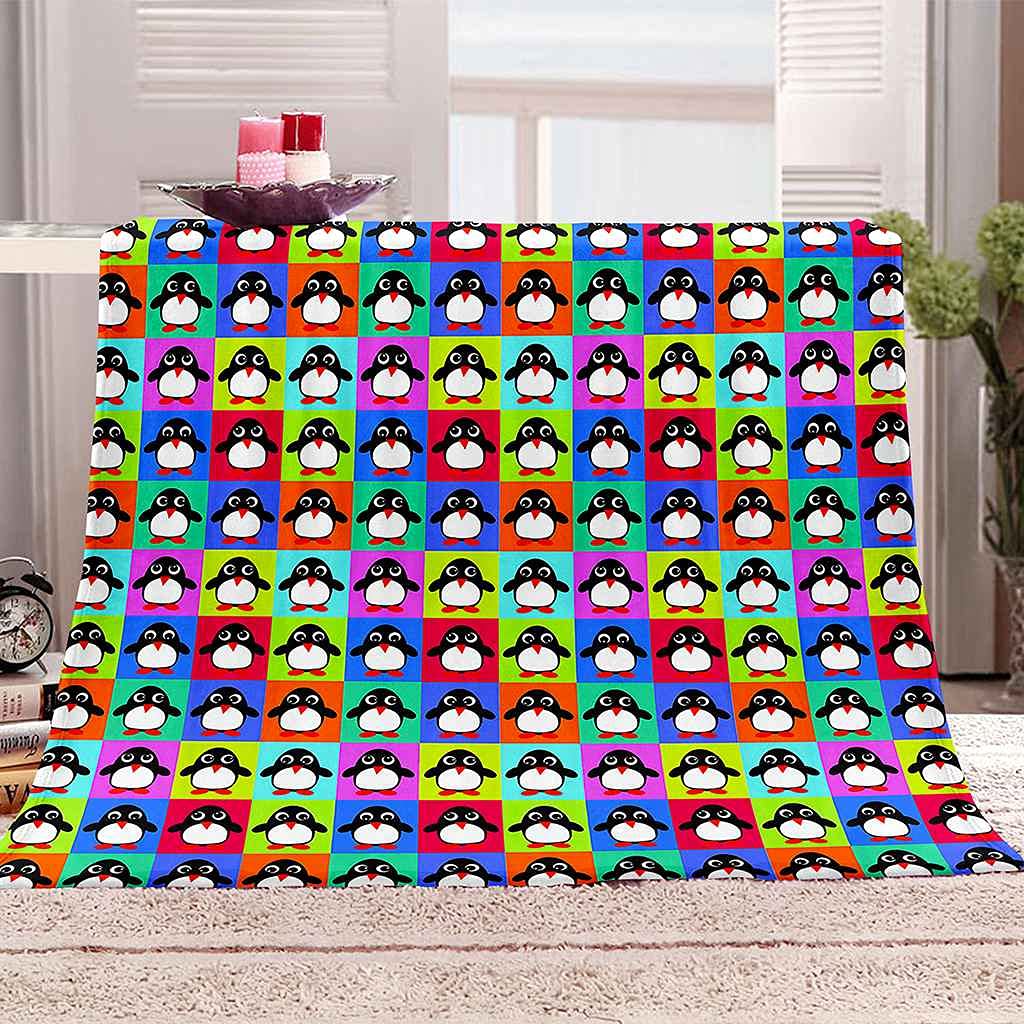 Couverture flanelle pingouin contre le froid plaid doux 3D pour lit et canapé