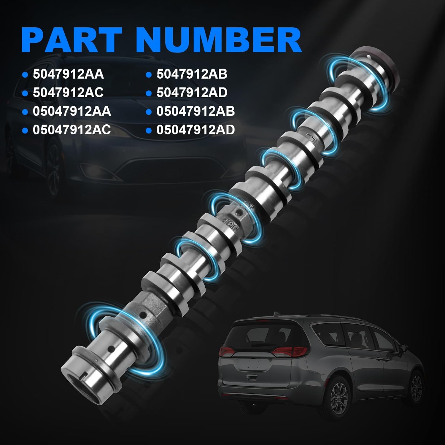 Left Side Intake Camshaft Fit for 2016-2024 Jeep Grand Cherokee Wrangler, Ram 1500, Chrysler Pacifica, Dodge Durango 3.6L V6# 5047912AC, 05047912AD