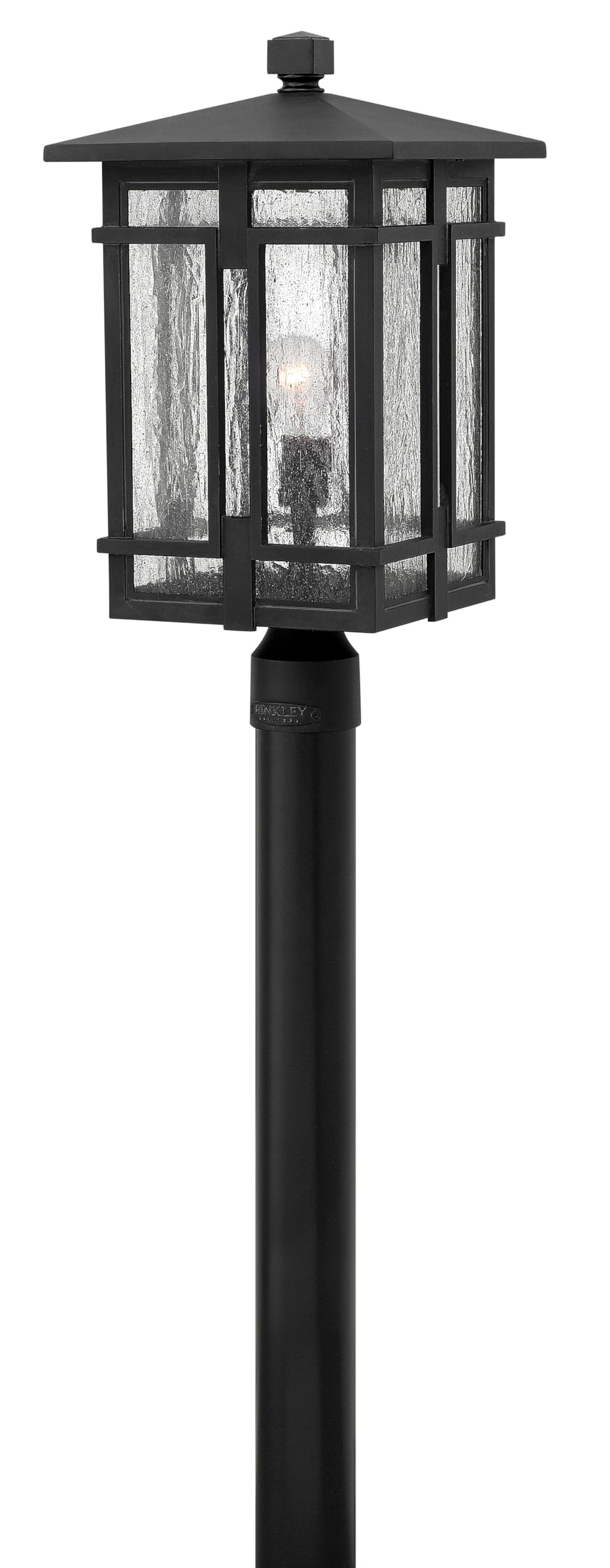 Hinkley Tucker Medium Post Top or Pier Mount Outdoor Lantern - Craftsman Style, 1-Light, Aluminum, Clear Seedy Glass - Museum Black Finish