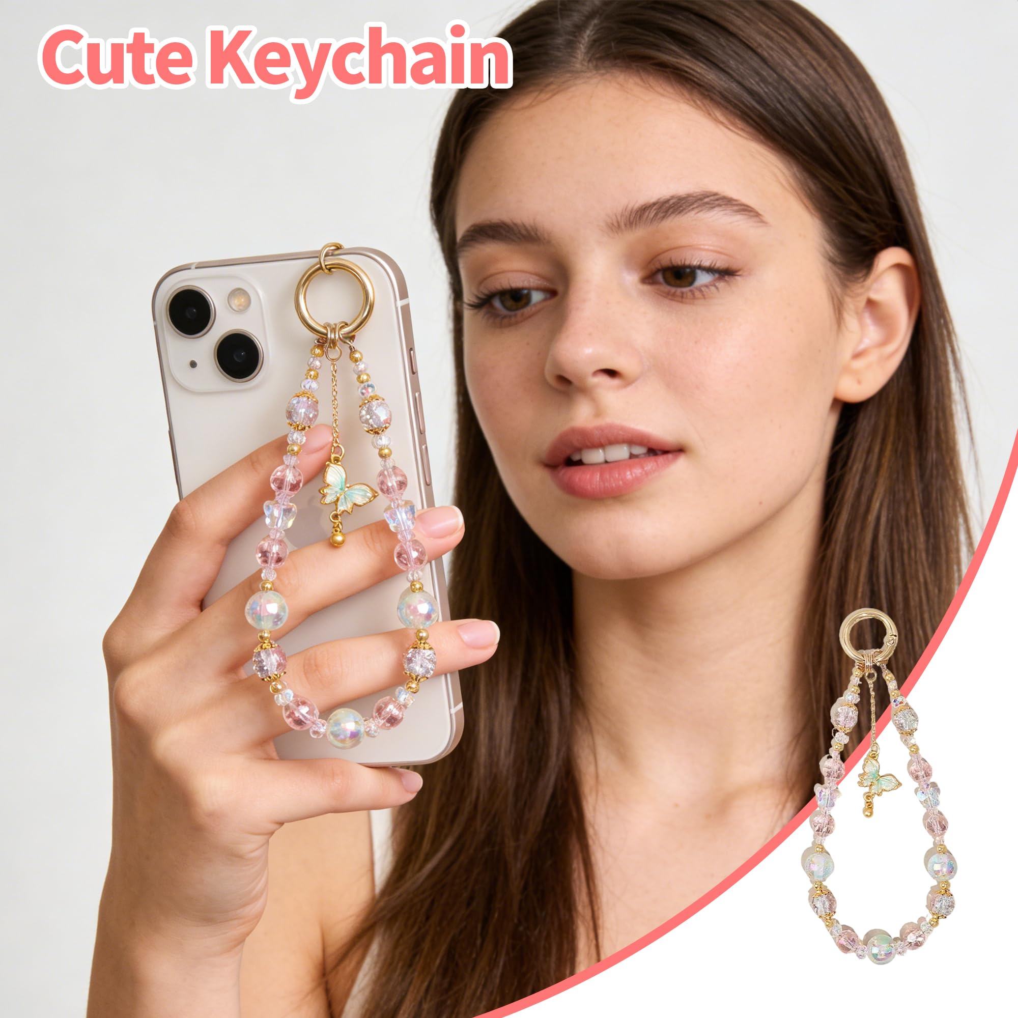 MXHLXRMP Beaded Wristband With Crystal Bow Pendant - Cute Phone, Keychain, And Camera Wristband, Versatile Decoration For Phone Cases And Bags - 5