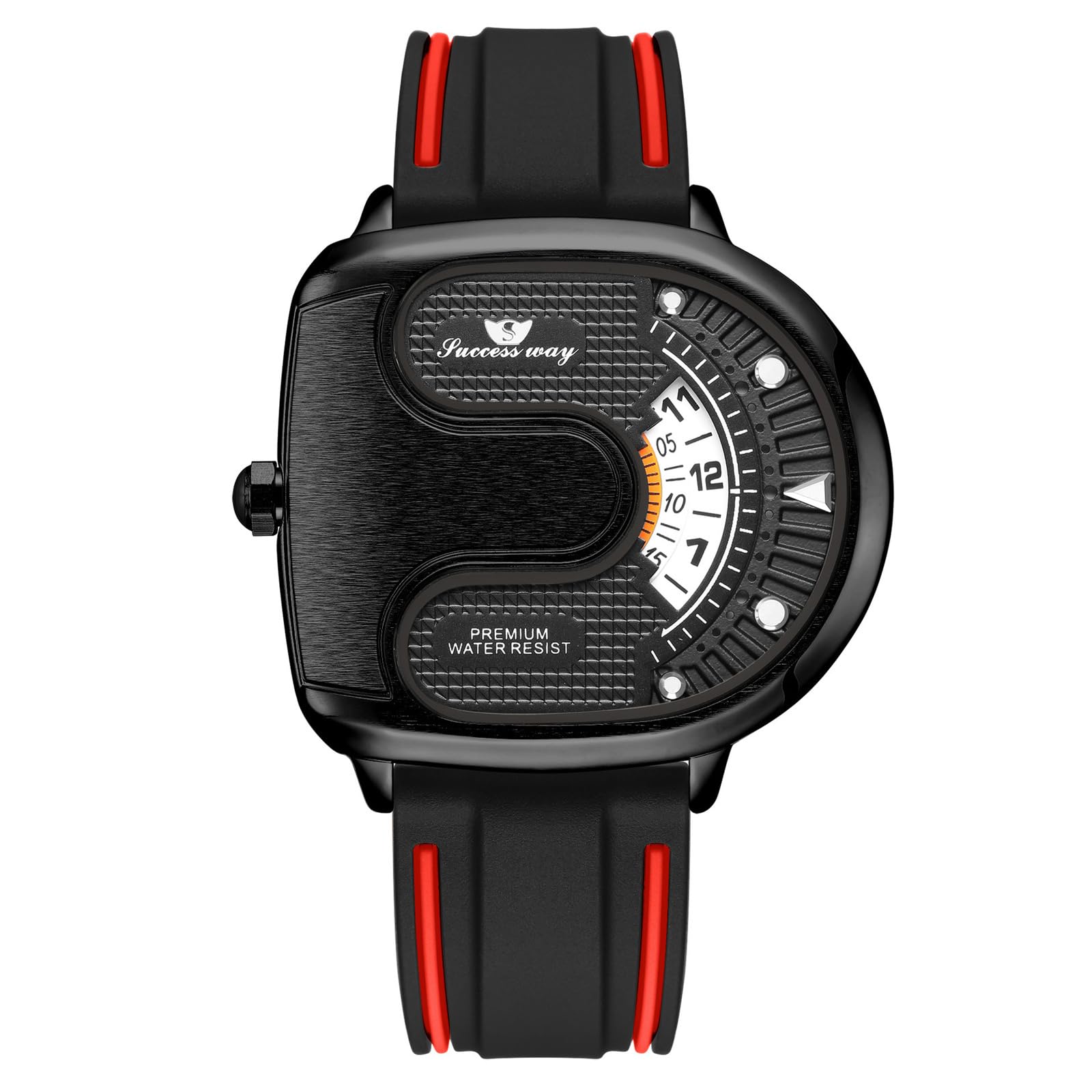 JewelryWe Orologio da Polso Militare da Uomo,Quadrante Grande Forma U,Cinturino in Silicone,Regalo per Uomini Papa'