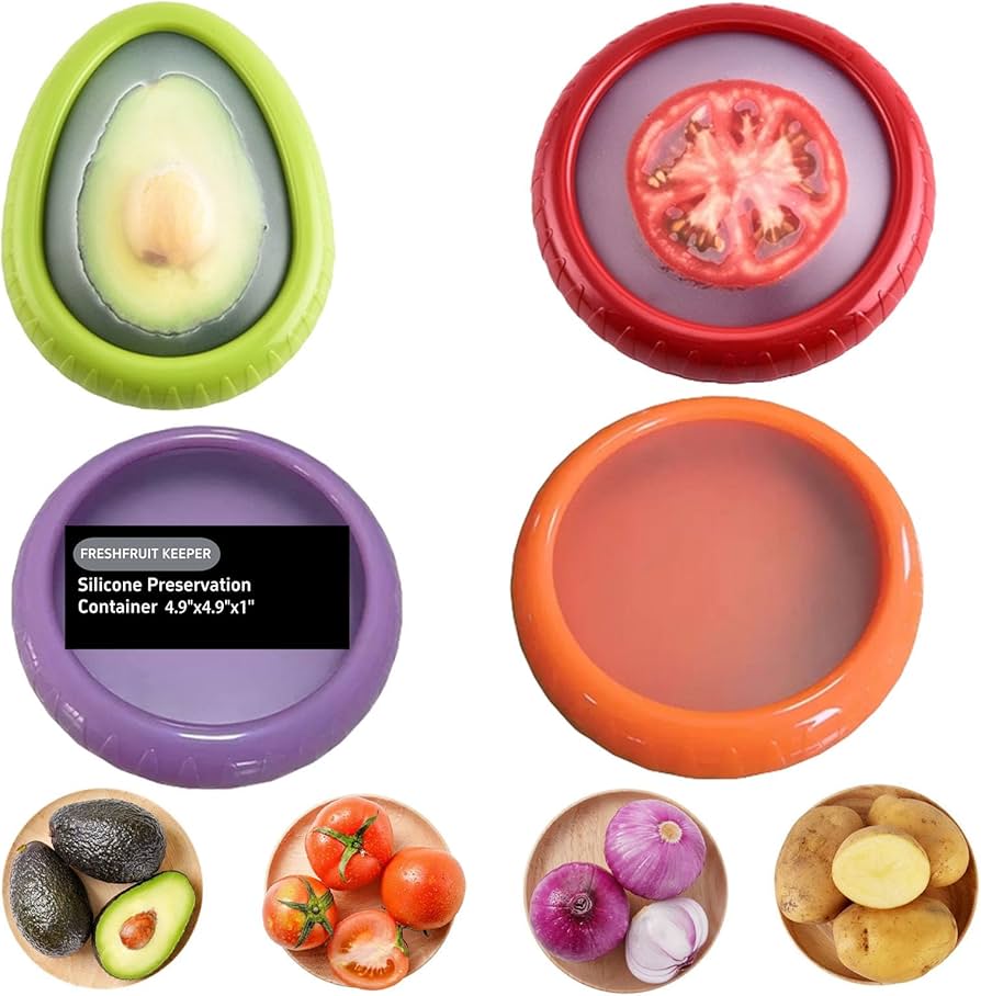 Fruit and vegetable anti-oxidation storage box - Set of 4 Reusable Storage Containers for Fridge - Ideal for Garlic, Onions, Lemons, and Potatoes