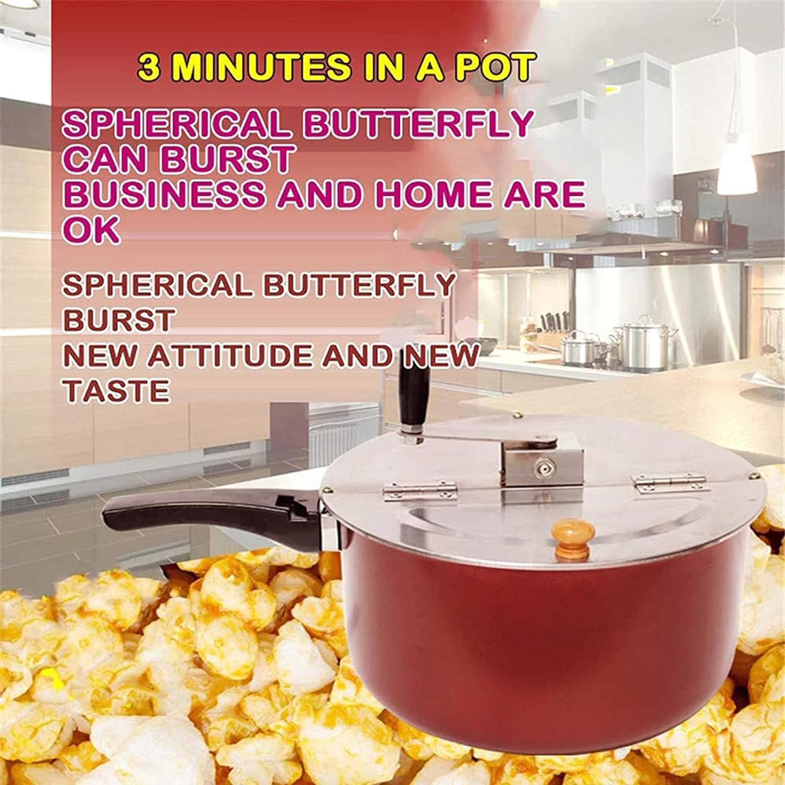 Máquina Manual para Hacer Palomitas De Maíz, Olla para Palomitas De Maíz Antiadherente con Mango Antiescaldado, Utilizada En Cines, Universal para Cocina De Inducción De Gas