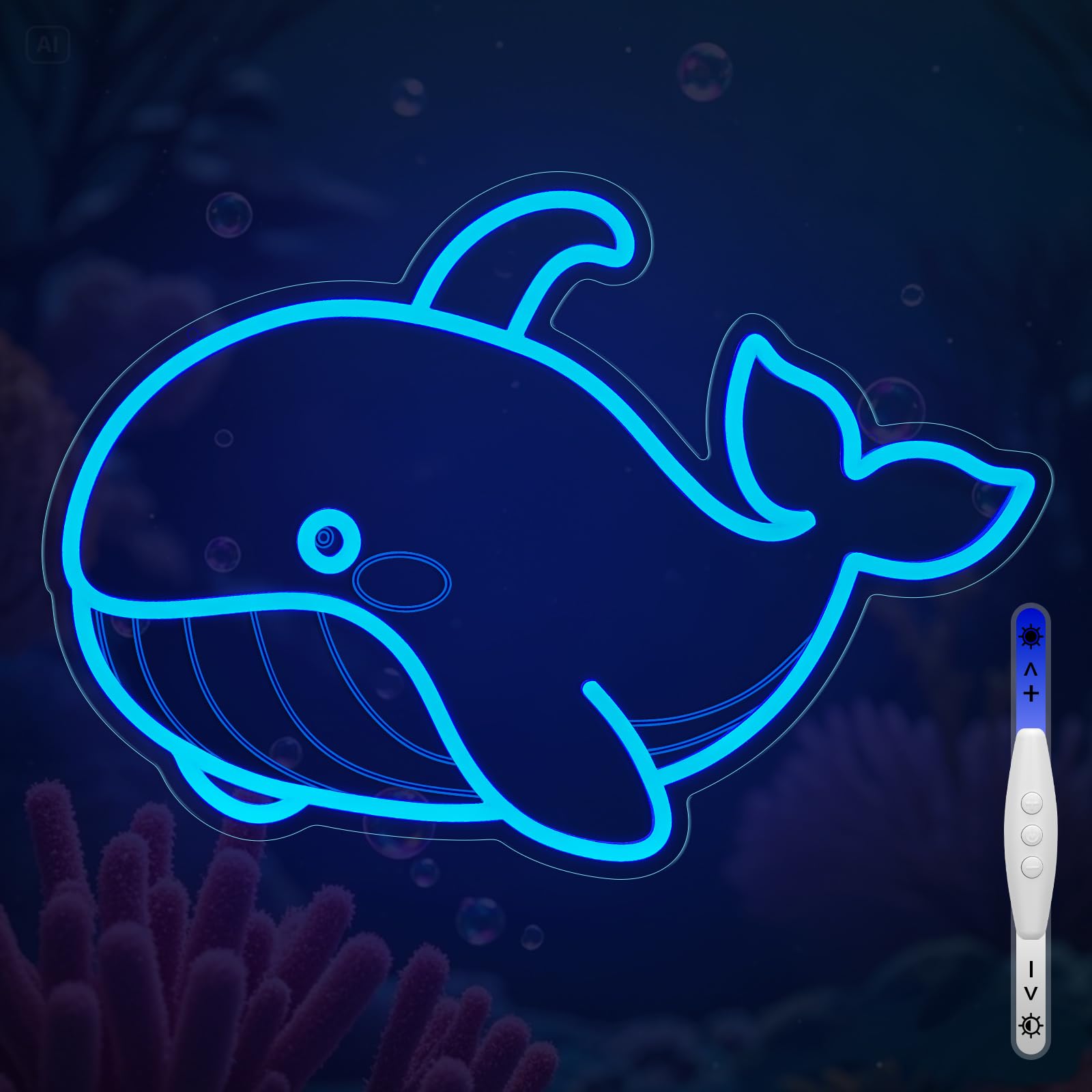 Neon Sign for Bedroom Decor, Cute Blue Whale LED Neon Light Sign for Wall Decor USB Dimmable Light for Kids Bedroom, Fishing Store, Creative Spaces, Classroom, Aquarium Lovers(Blue Whale)