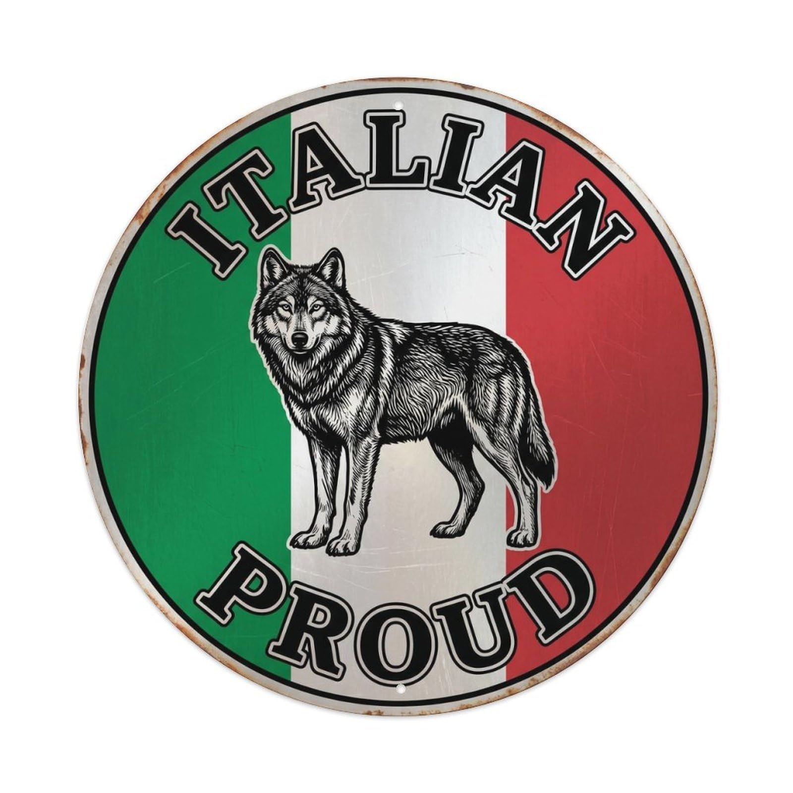 Olhnbad Style Italian Proud Native Wolf Wildlife Heritage Emblem Metal Tin Sign