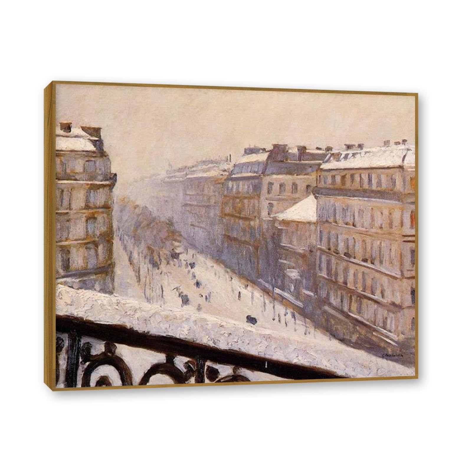 Tableau Impressionniste Avenue Enneigée 30x36cm Cadre Teck