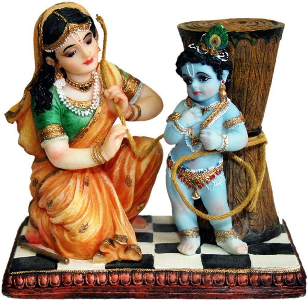 SrI Krishna CULTURE®-New Hand Crafted Maa Yashoda Binding Baby Krishna Idol-Damodar Leela-Hindu God and Goddess Idol/Statue/Murti/Figurine(5.5")-Polyster Resin-Multicolour