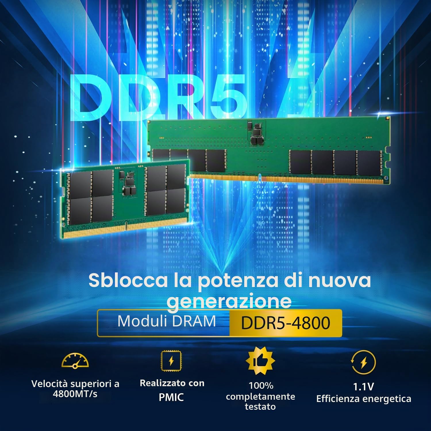 Transcend Modulo di memoria Long-DIMM DDR5 4800 MHz da 16 GB - JM4800ALE-16G