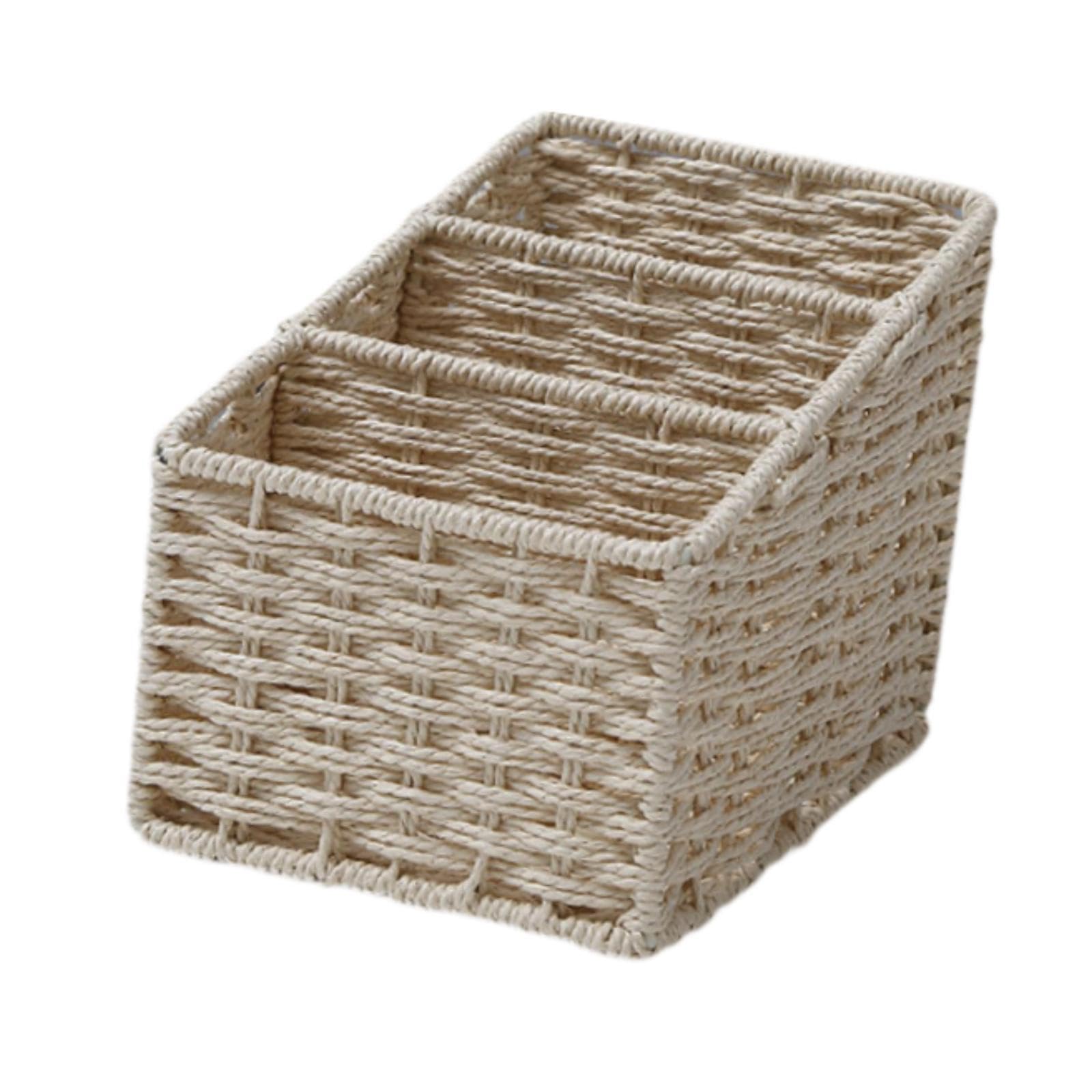 PIXZCSA Stylish Storage Basket Compartment Woven Organizer Remote Control And Desktop Essentials And Headphone Wires/cables. Woven Basket Is Suitable For, Beige
