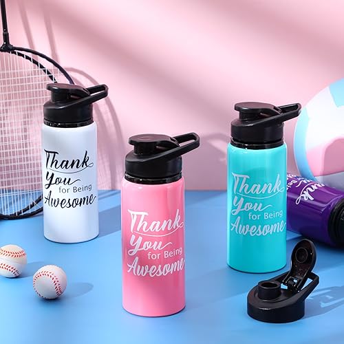 Miniatura 6 de meekoo 12 botellas de agua de aluminio con texto en inglés "Thank You for Being Awouse", botellas de agua deportivas ligeras a granel, botella de