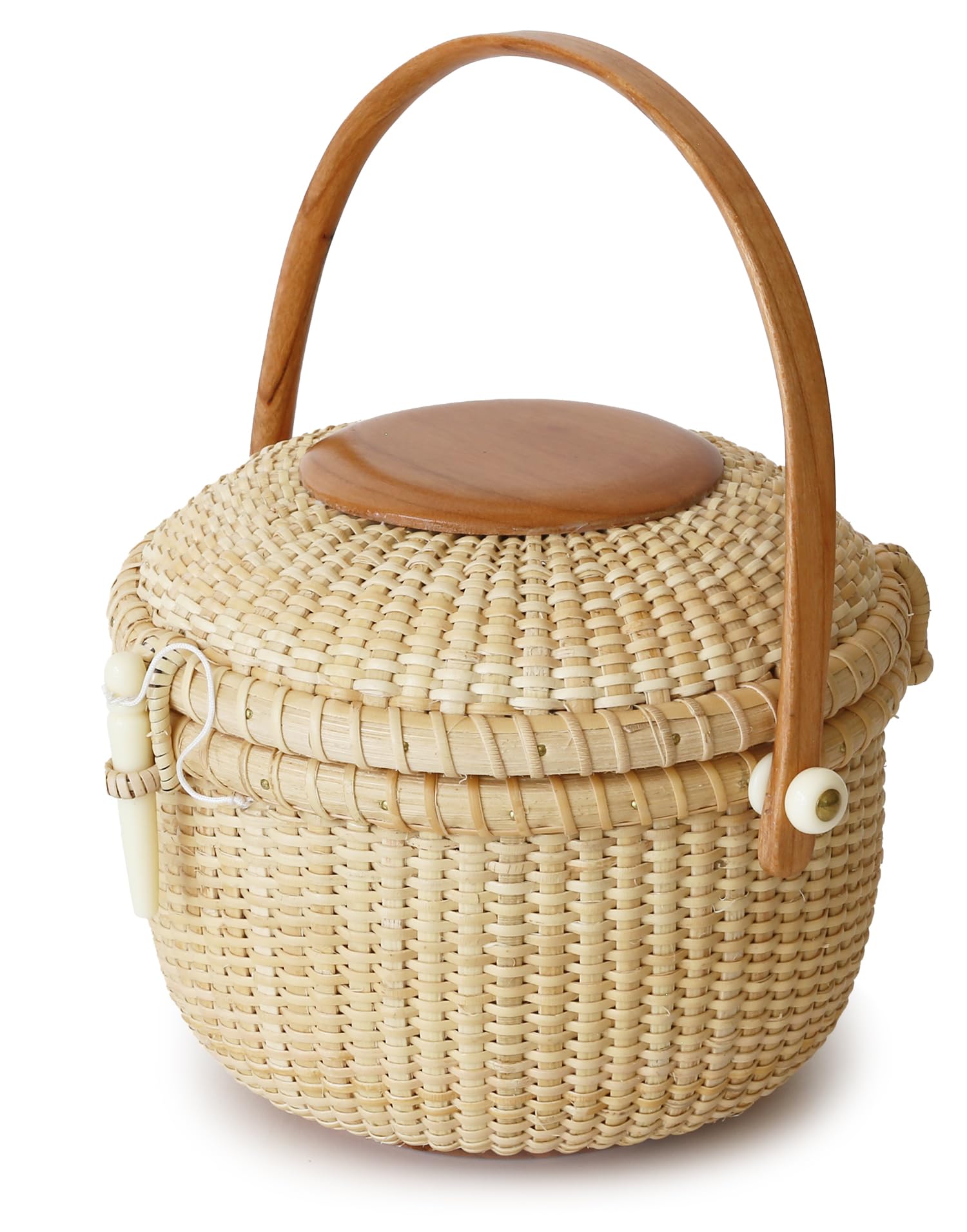 Teng Tian Nantucket Evening Bag handbag Rattan basket Covered Baskets handles Cane-on-cane weave Circular