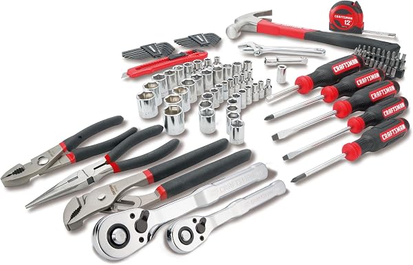 CRAFTSMAN 102-Piece Tool Kit for Home and Car, Durable Hand Tools Set with SAE and Metric Socket Set, Screwdrivers, Wrench, Hammer, Pliers, Knife, Hex Keys, Specialty Bits, Tape Measure (CMMT99449) - 4