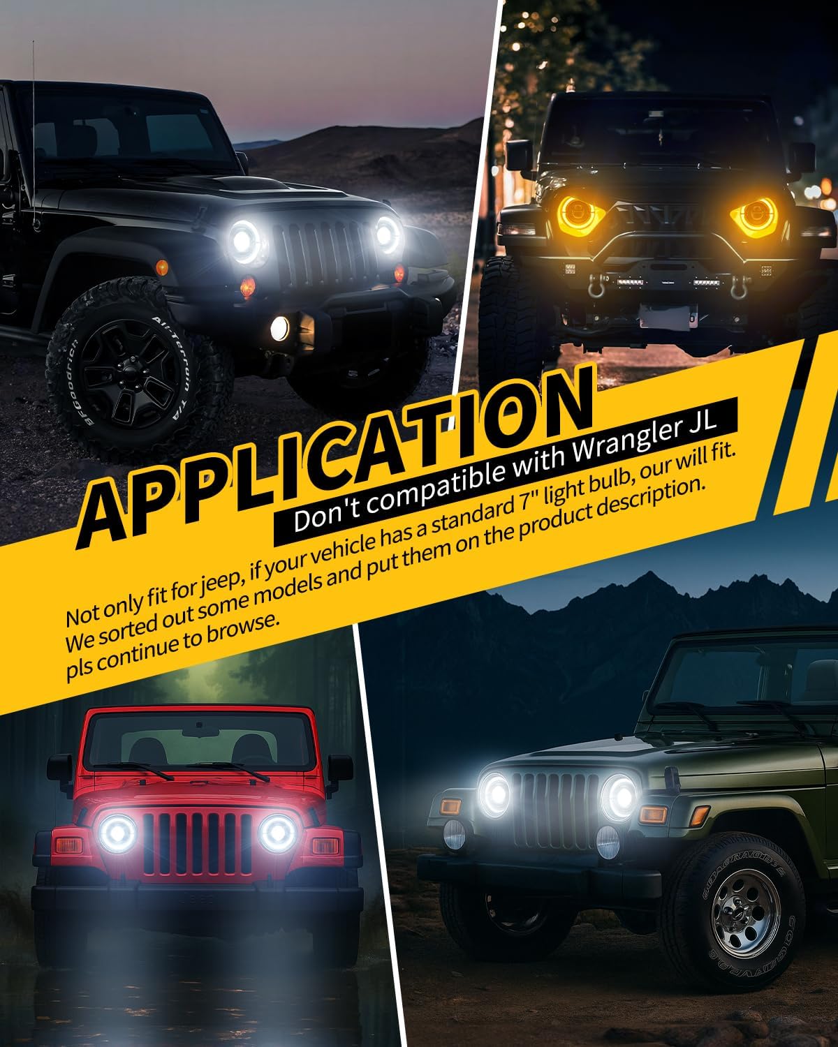 DOT 7 Inch Round LED Headlight,Hi/Lo Beam with White DRL&Amber Turn Signal, Anti-Glare Z-Shaped Dual-Beam Projector Compatible with 1976-2017 J-eep Wrangler JK JKU TJ LJ CJ Che-vy H6024