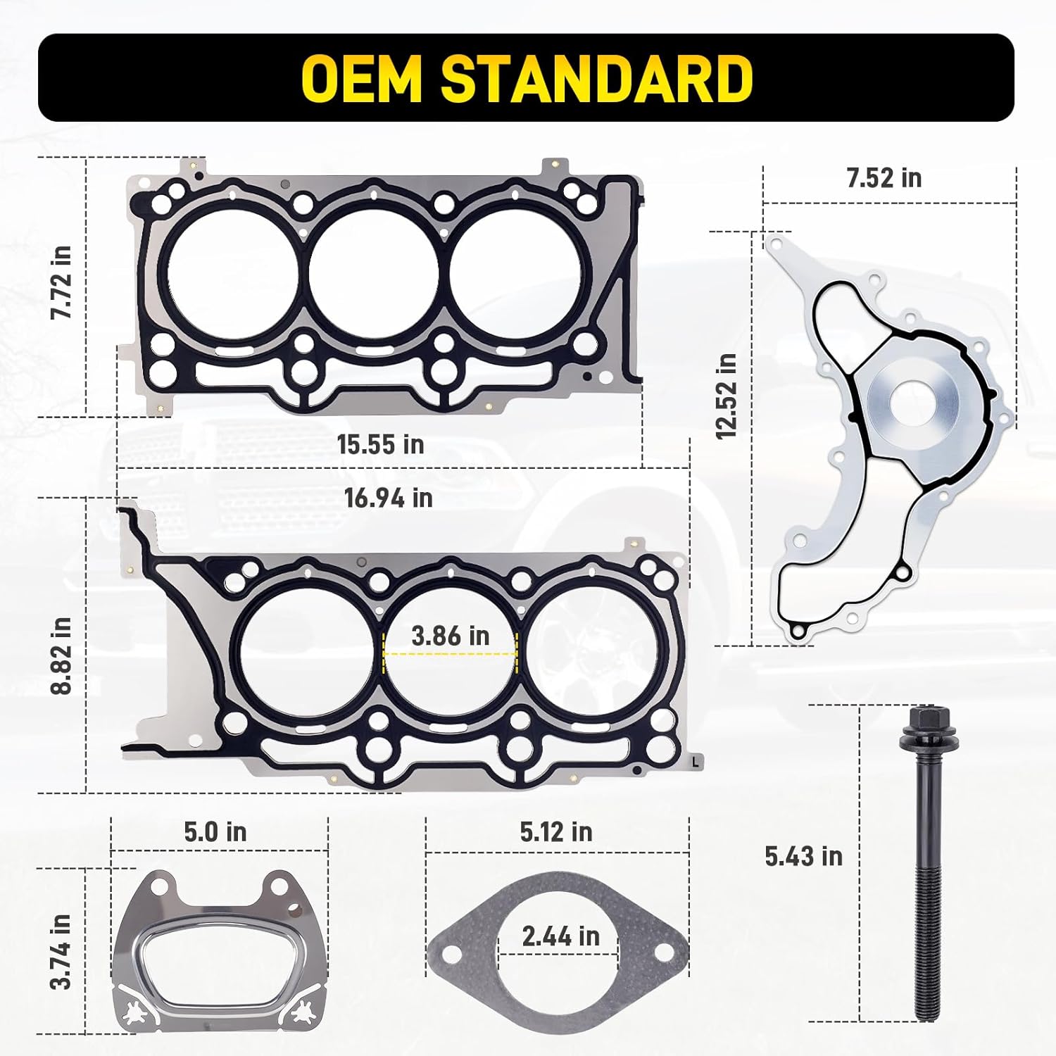 3.6 Head Gasket Set with Bolts Compatible with Jeep Wrangler, Chrysler 200 300, Dodge Charger Challenger, Ram 1500 3.6L V6 Pentastar Replace# HS26541PT ES72467