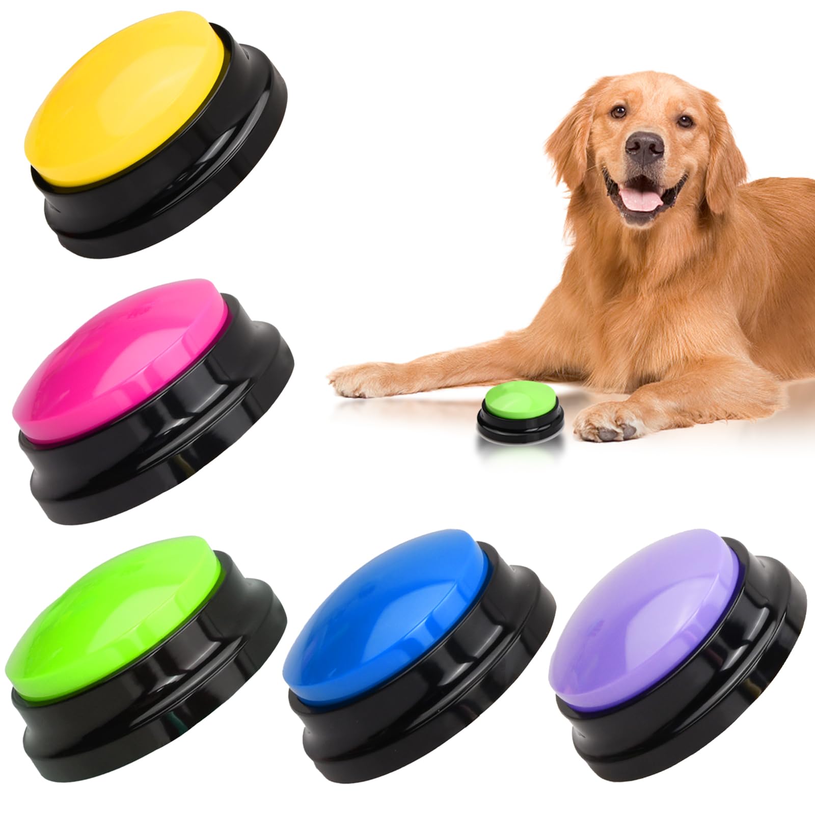 5 Pièces Chien Entraînement Boutons, Animaux Compagnie Communication Boutons, 30 Secondes Enregistrable Boutons de Réponse Parlant, Dressage Buzzer pour Chien Chiots Chat lEntraînement Communication