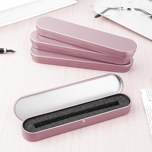 Miniatura 8 de Cajas para bolígrafos de metal, estuche para lápices, caja de pluma estilográfica, estuche vacío con cojín, 4 piezas, oro rosa