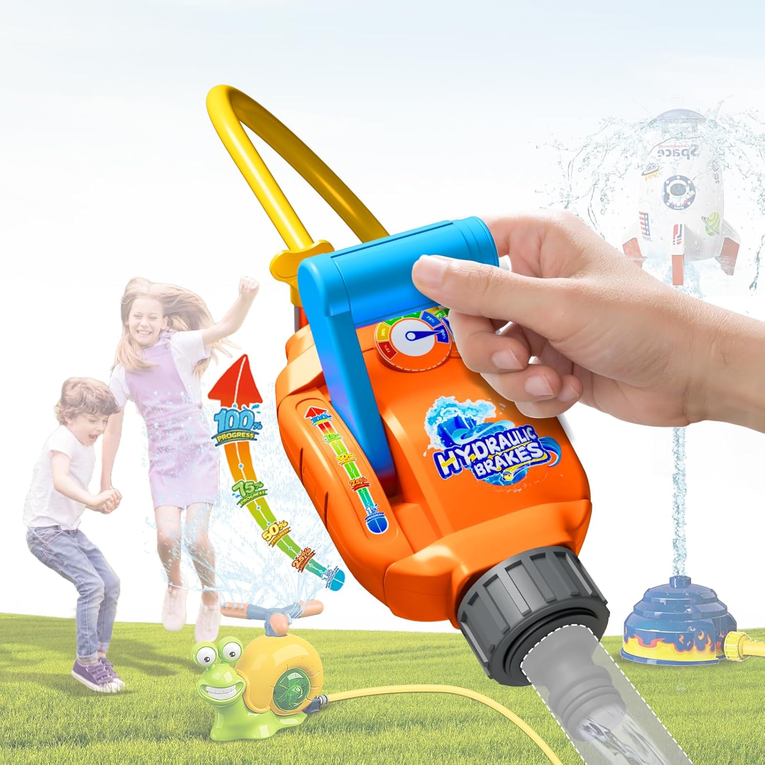 VATOS Warer Valve for Sprinkler Toy, Adjustable Control Water Flow/Pressure for Kids Splash Game, with 6.5FT/2M Hose, 3 Hose Clamps, Universal Connector | Compatible Summer Outdoor Water Sprinkler Toy