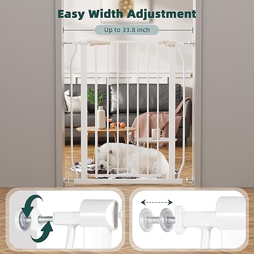 Miniatura 4 de Elevon Puerta para mascotas para perros, montada a presión con cierre automático, ancho ajustable de 29.1-33.8 pulgadas x 36 pulgadas, color blanco