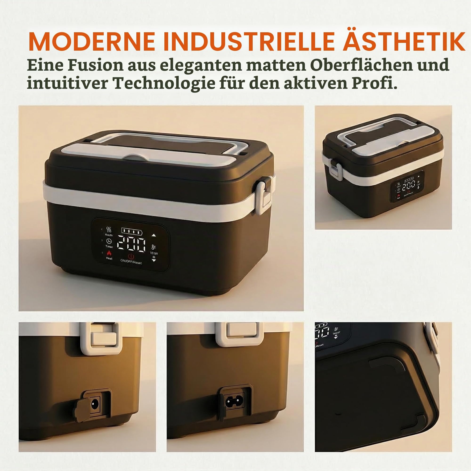 Elektrische Lunchbox Erwachsene mit Akku, 1L, 6 Temperatursstufen, Timer | 65-90 ℃, Leckdicht, LCD Display mit Isoliertasche