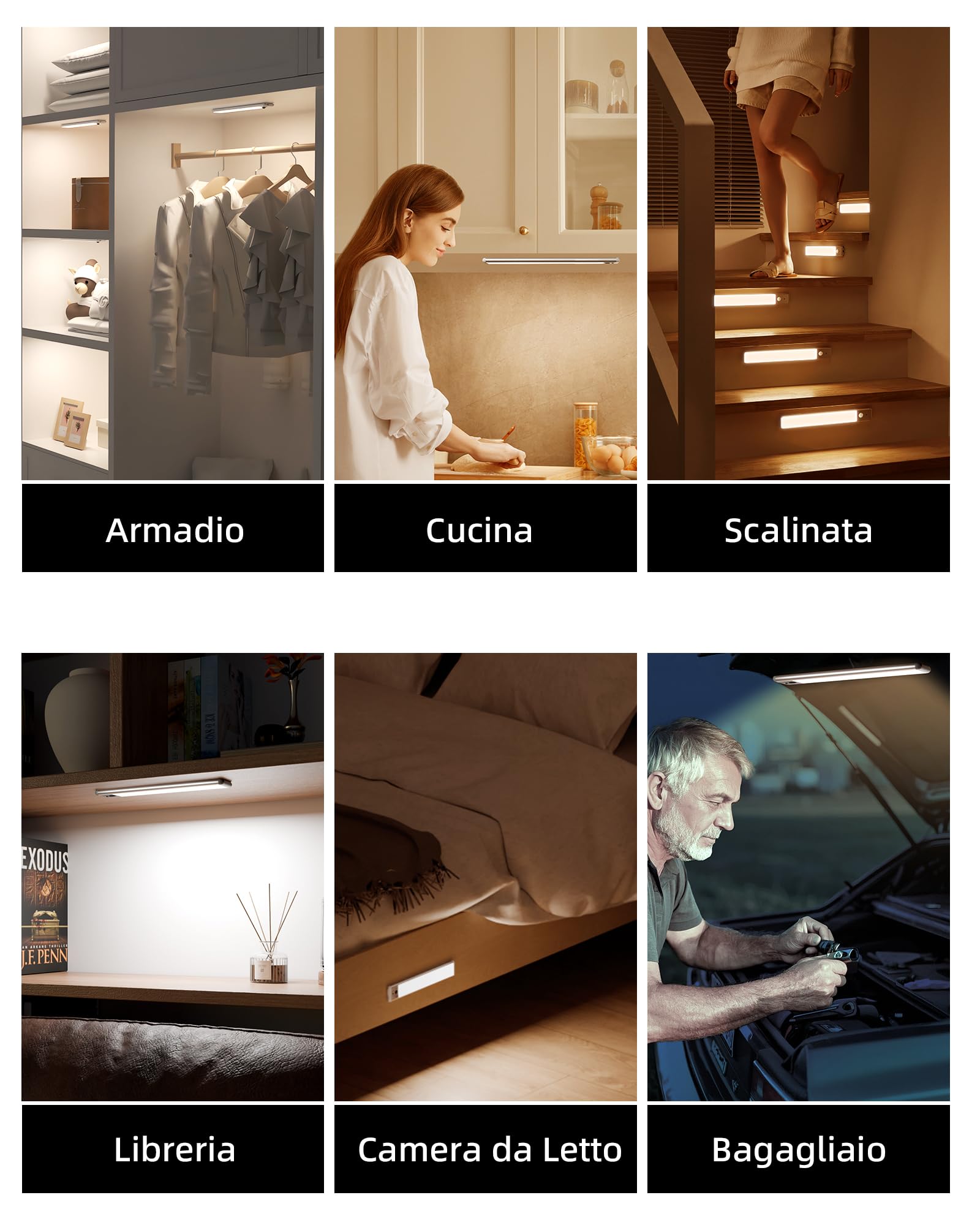EZVALO lluminazione Per Armadietto 23cm (5 pezzi) Con Telecomando & Rilevatore Di Movimento, 1600mAh USB Cucina LED, 5700K lluminazione Per Armadio, Cucina, Scale