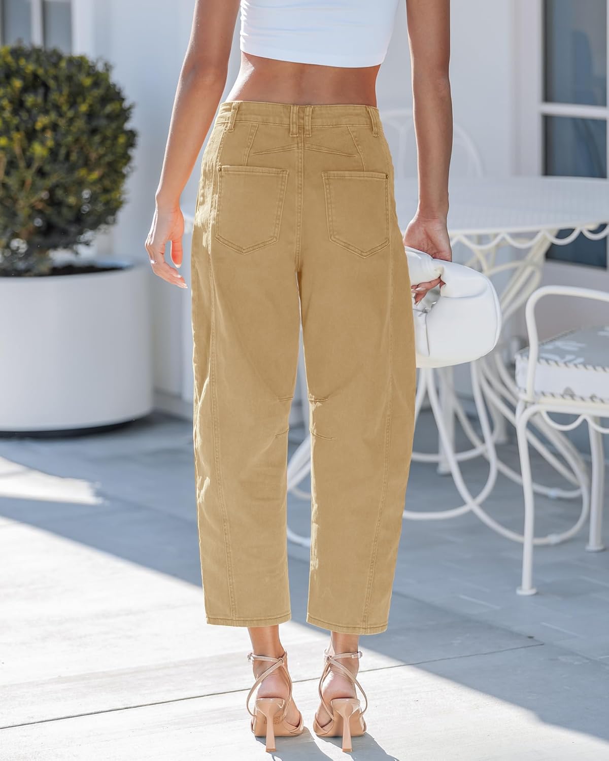 GRAPENT Barrel Jeans for Women Trendy High Waisted Wide Leg Baggy Cropped Relax Fit Stretch Denim Trouser Ankle Pants