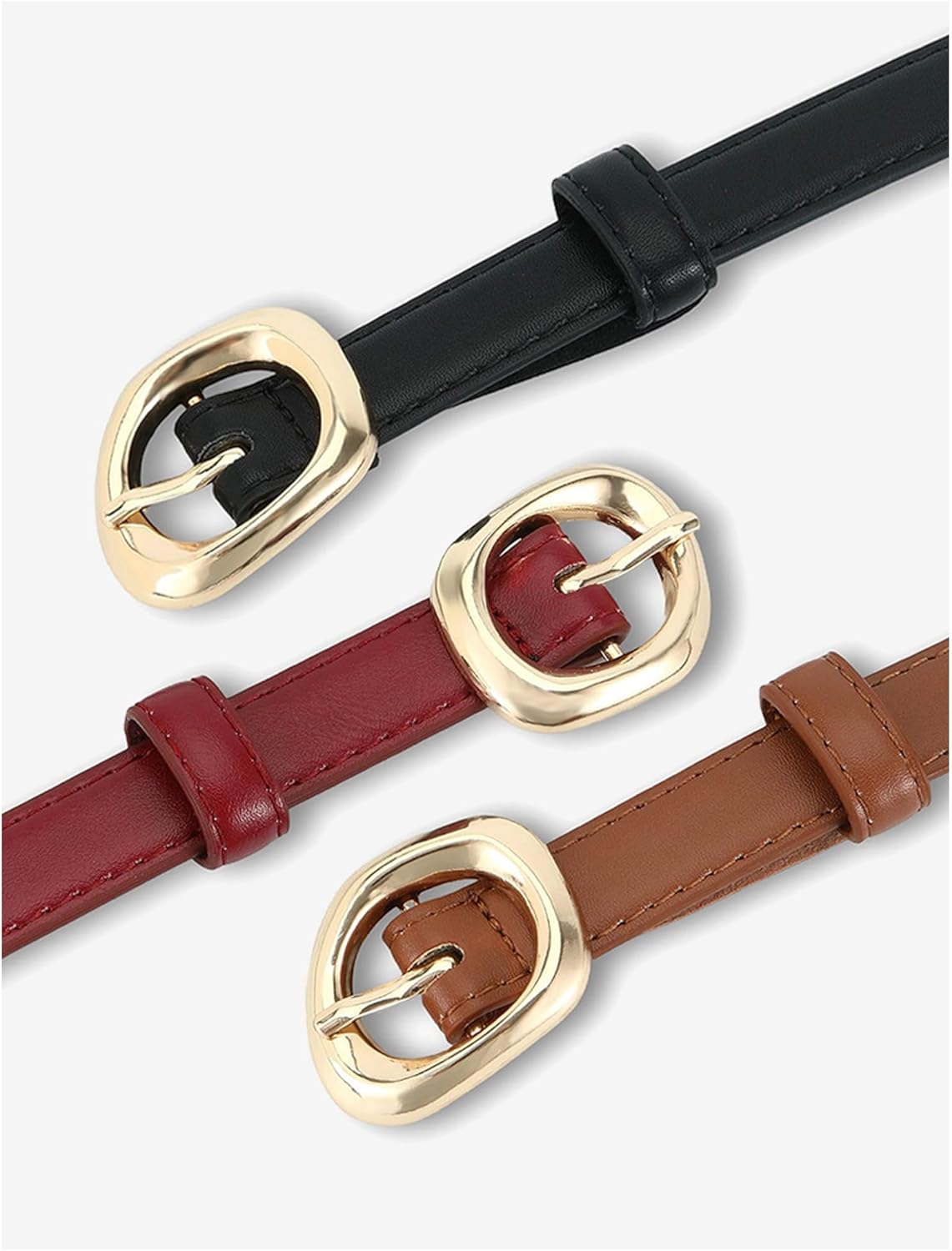 Thin Belt for Women Jeans Faux Leather Ladies Skinny Waist Belts for Dresses Pants with Trendy Gold/Silver Buckle - Image 3