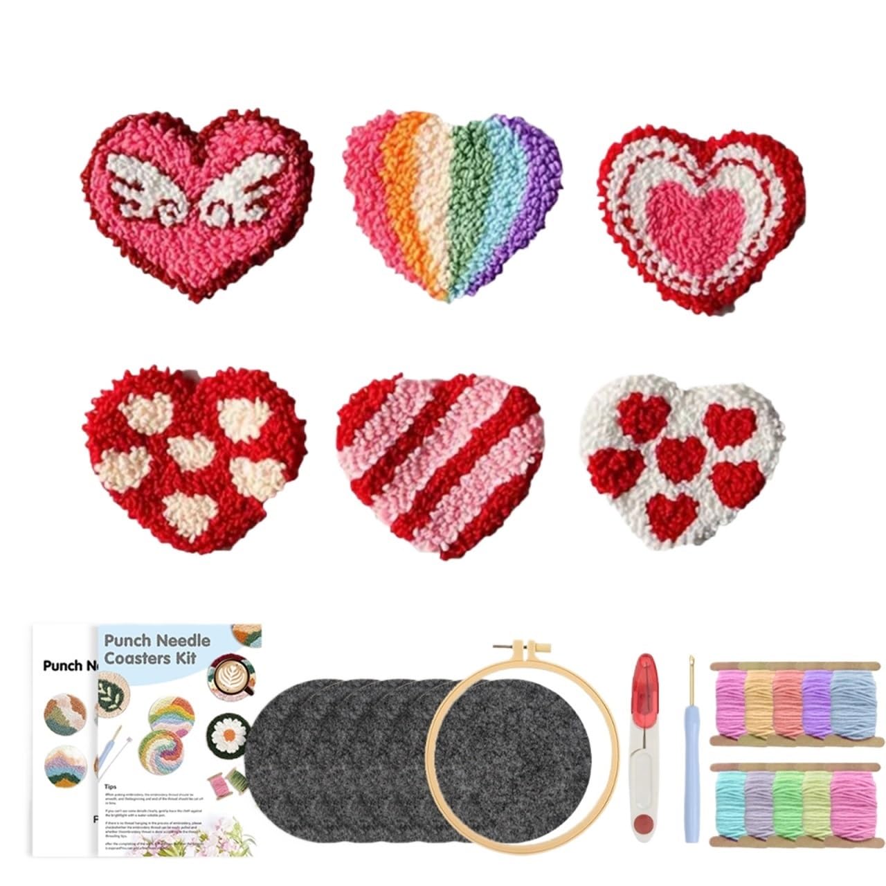 1set Punch Needle Set Coaster Cross Stitch Hand Tufted DIY Craft Arts Sewing for DIY(Color4)