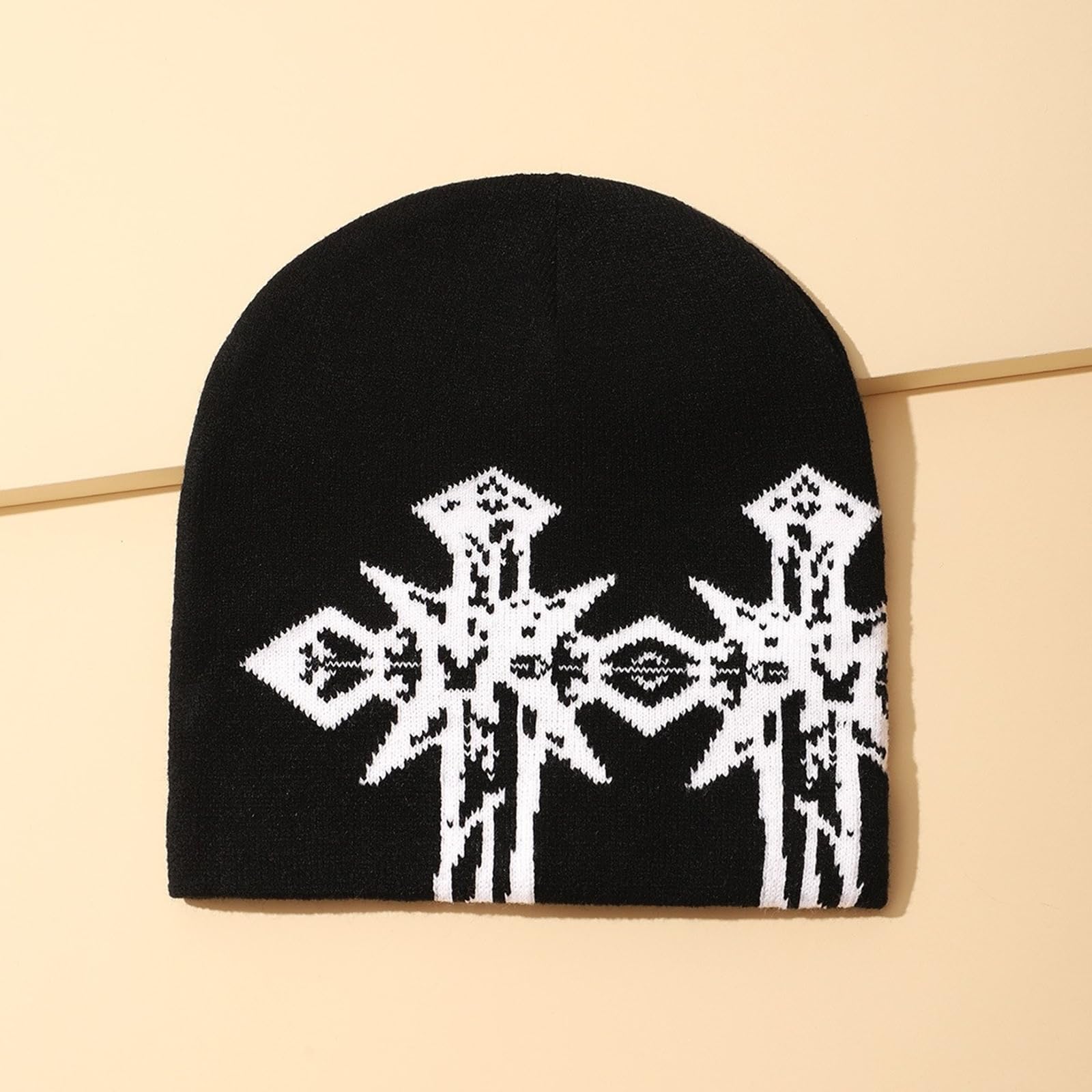 Gorro unisex de punto con cruces tejidas para actividades al aire libre y moda callejera