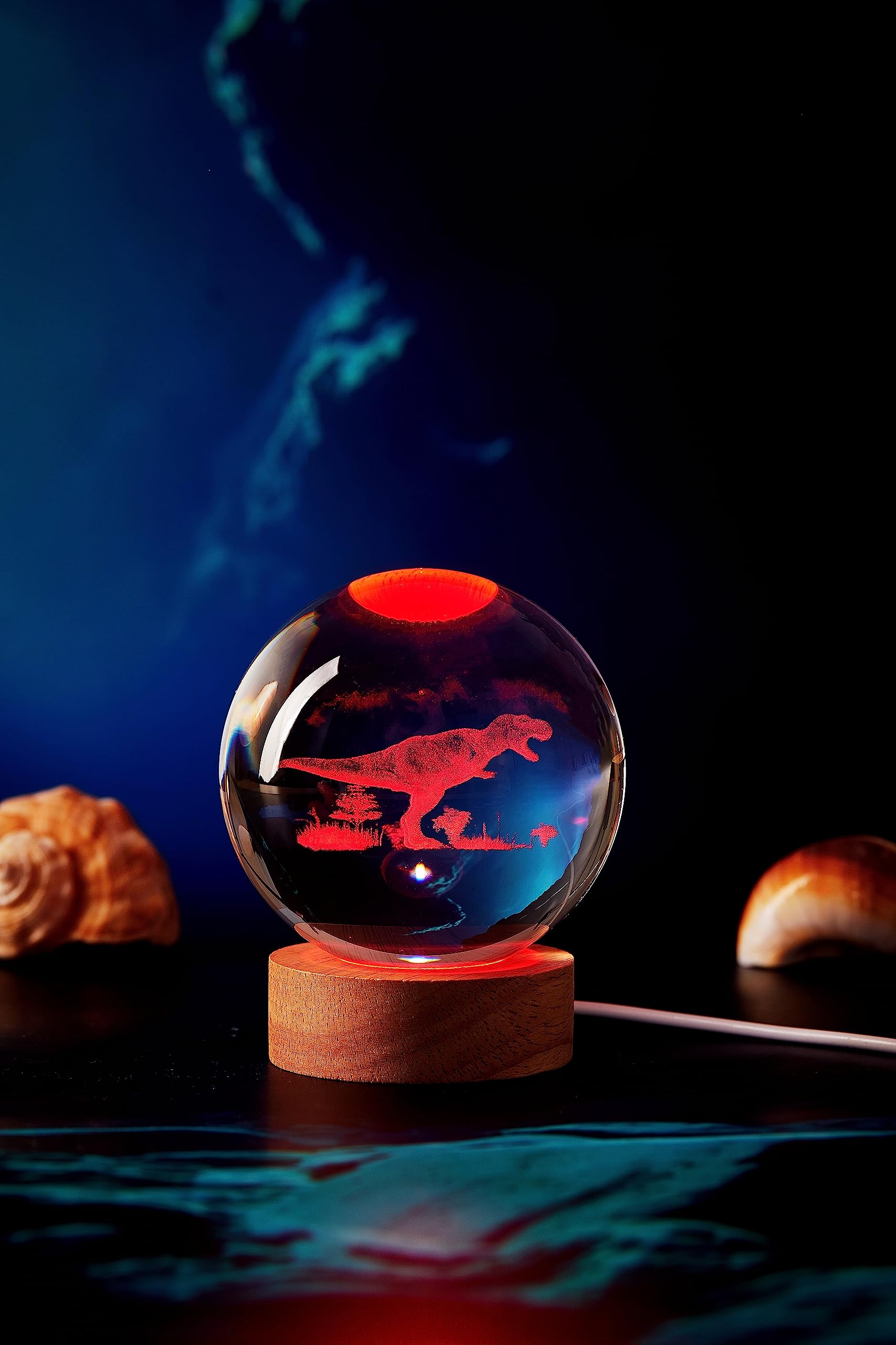 DIGFPWT Dinosaur Crystal Ball Lamp, 3D K9 T-Rex, 3.15in USB