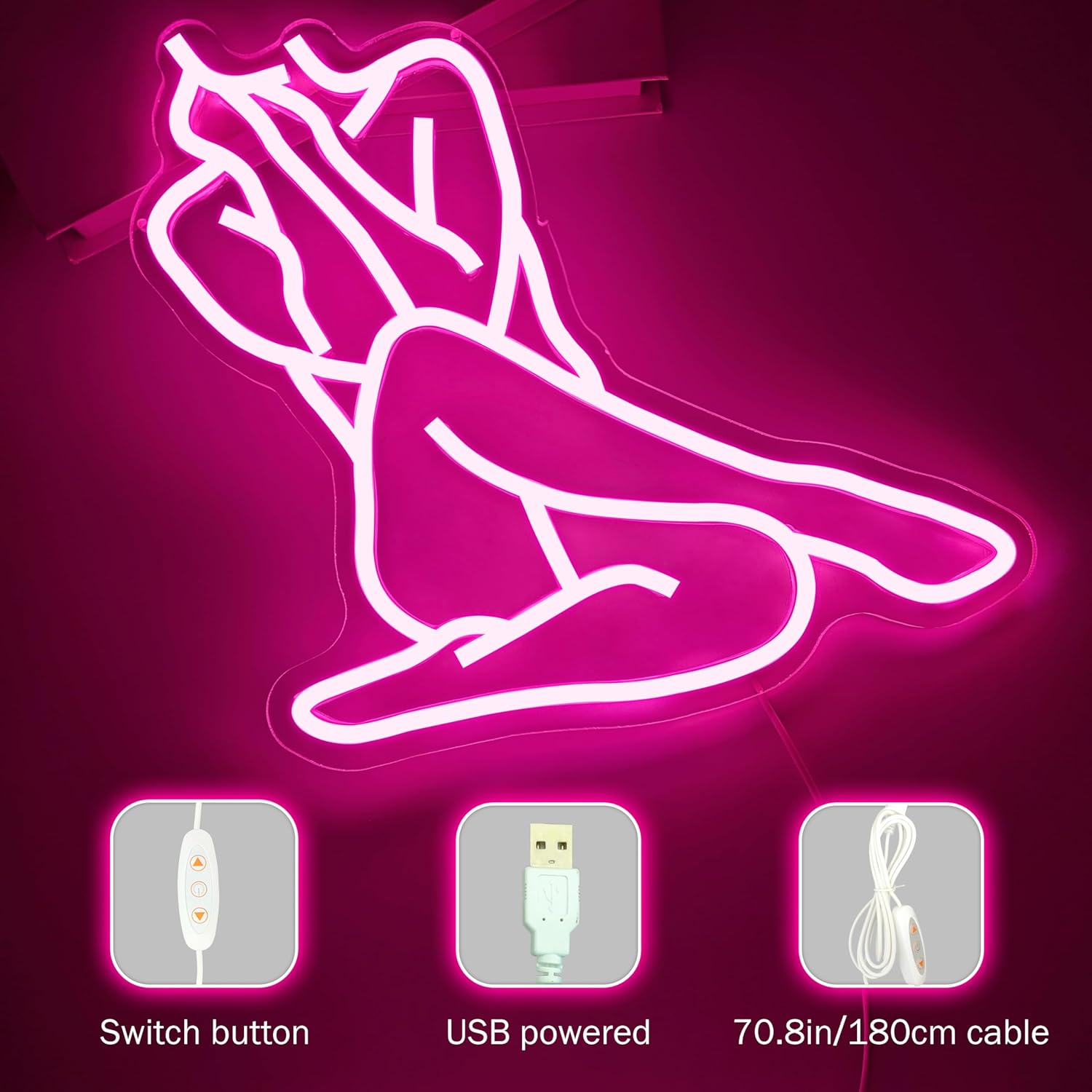 Lady Neon Sign Dimmable Lady Neon Led Signs for Wall Decor Light up Signs Pink Neon Lights for Bedroom Man Cave Home Bar Party Pub Wall Sign Decor