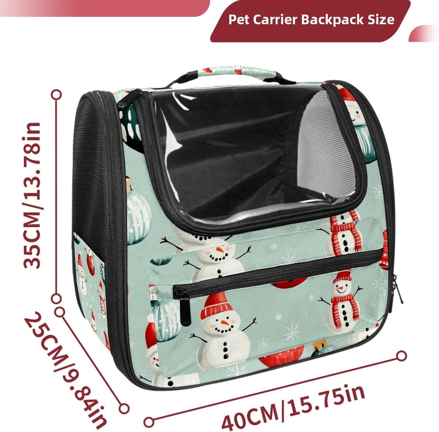 Portable Travel pet Backpack Carrier Hamster Bag Small Dog cat Carrier Breathable Hang Bag, Merry Christmas Snowman