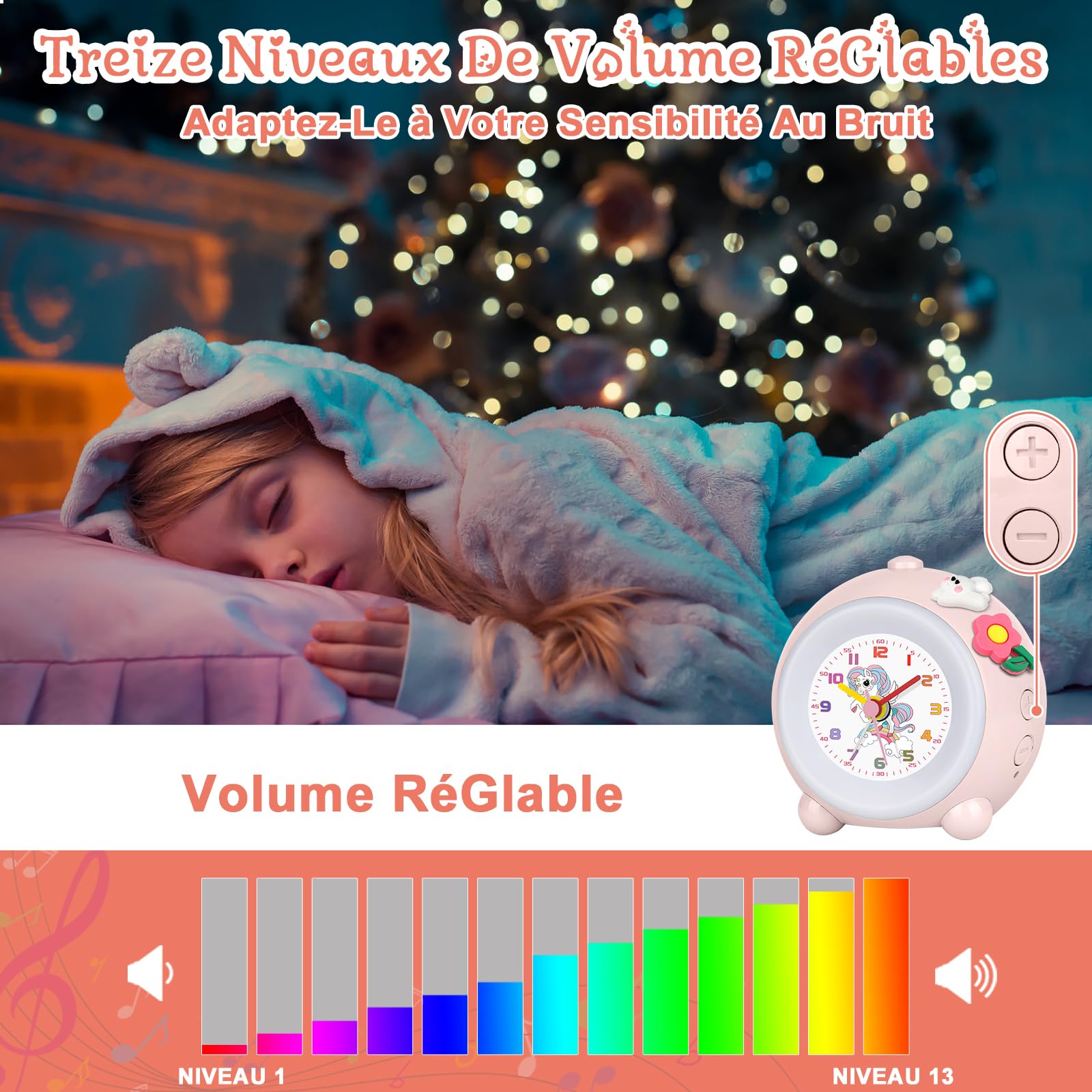 Kinder Einhorn Mädchen Wecker - Farbverlauf Licht Lautlos Alarm - Kindergeburtstag Party (Rosa)
