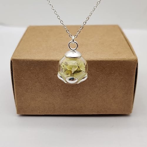 Miniatura 2 de Limonium - Collar de cadena de plata de ley 925 con colgante de flor real luminosa verde luminoso que brilla en la oscuridad, hecho a mano