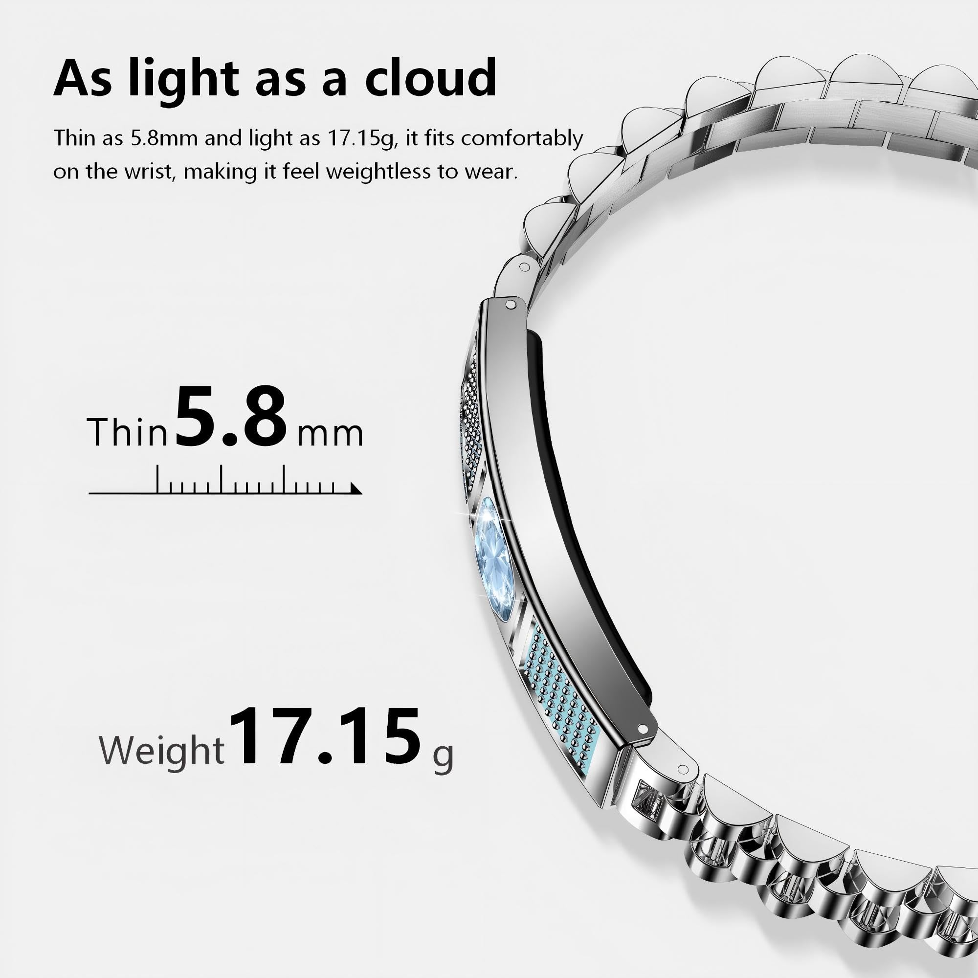 Montre connectée fine et élégante pour femme - Podomètre - Sans écran - Moniteur de fréquence cardiaque - Or rose - Argent
