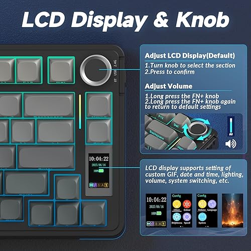 Miniatura 3 de AULA Teclado mecánico inalámbrico S75 PRO con pantalla y perilla, teclado para juegos intercambiable en caliente de tres modos 75%, interruptores