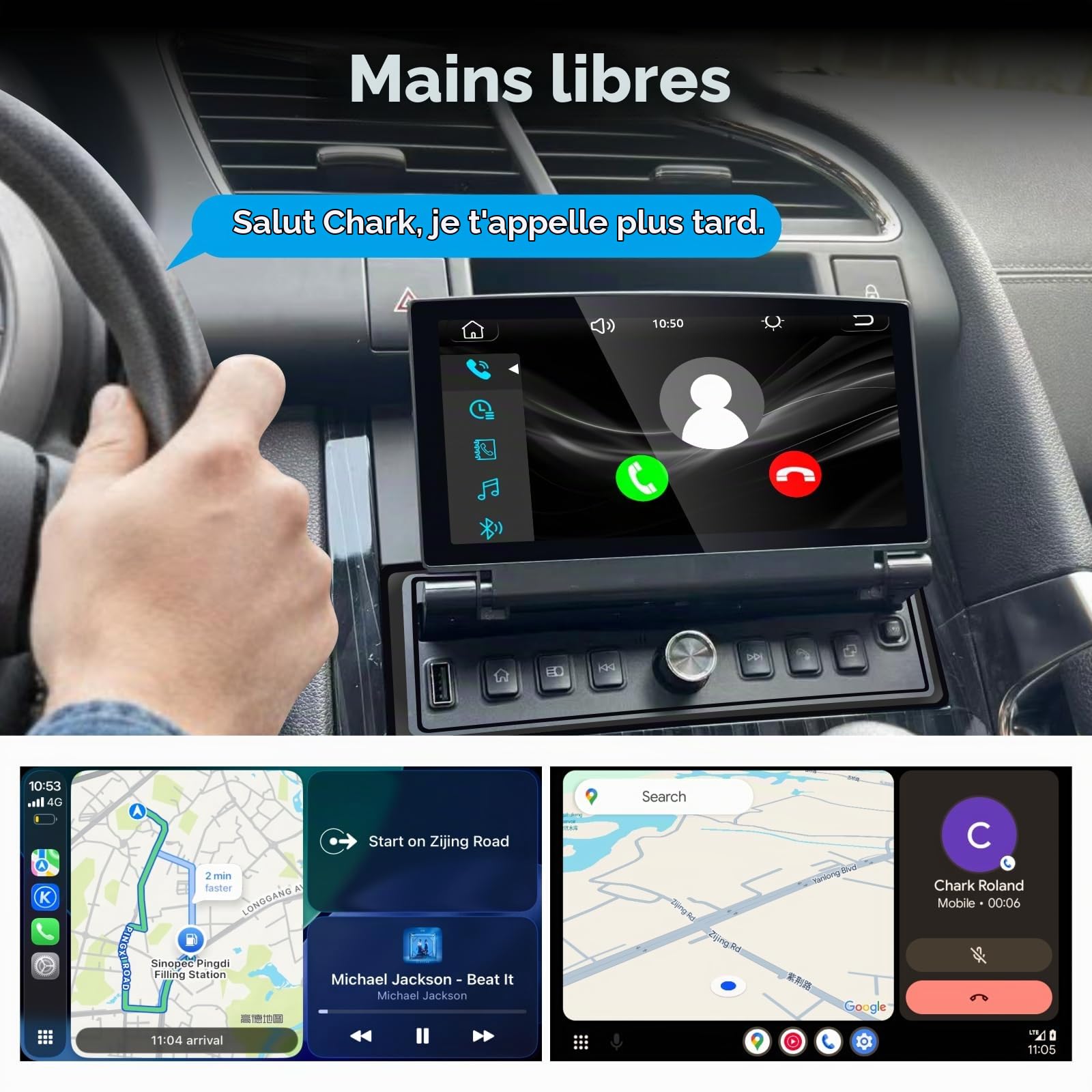 Autoradio Simple DIN avec écran escamotable, CarPlay sans Fil et Android Auto, autoradio Tactile avec écran Rabattable, qualité sonore de Niveau OEM, Bluetooth, FM RDS