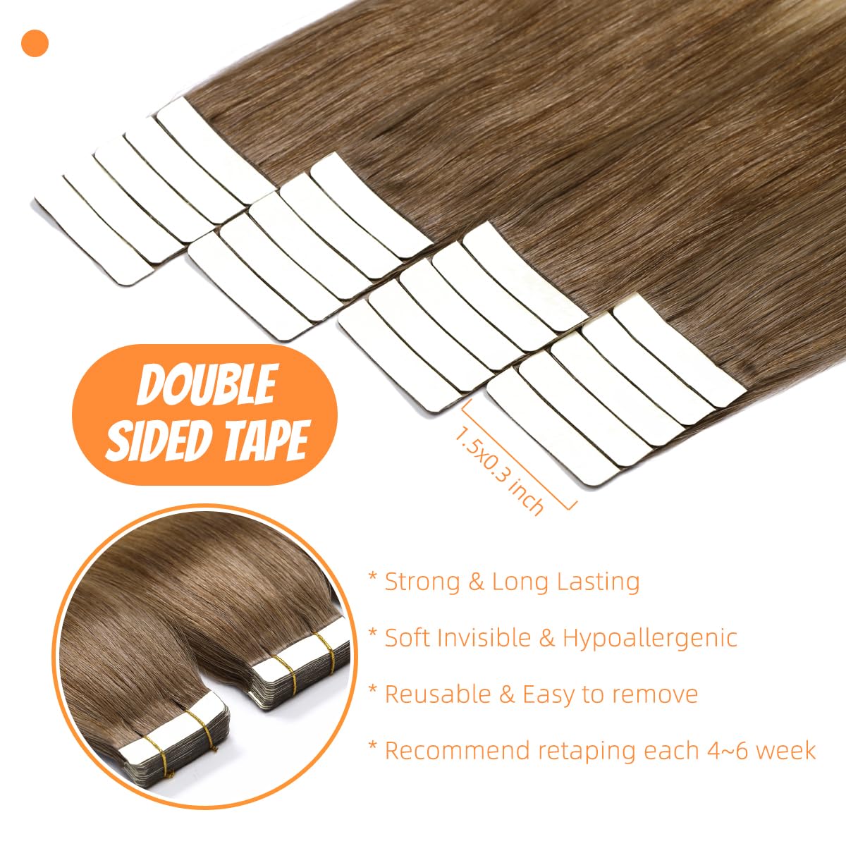 VINBAO Tape In Hair Extensions Real Human Hair Balayage Color #8 Ash Brown FadIng To 60 PlatInum Blonde Tape In Hair Extensions 50Grams 20Pcs Seamless Remy Hair Tape In Extensions (T18Inch - Image 3